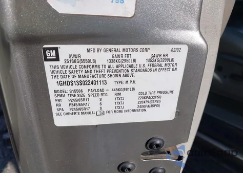 2002 Oldsmobile Bravada из США, поврежденный, VIN 1GHDS13S022401113